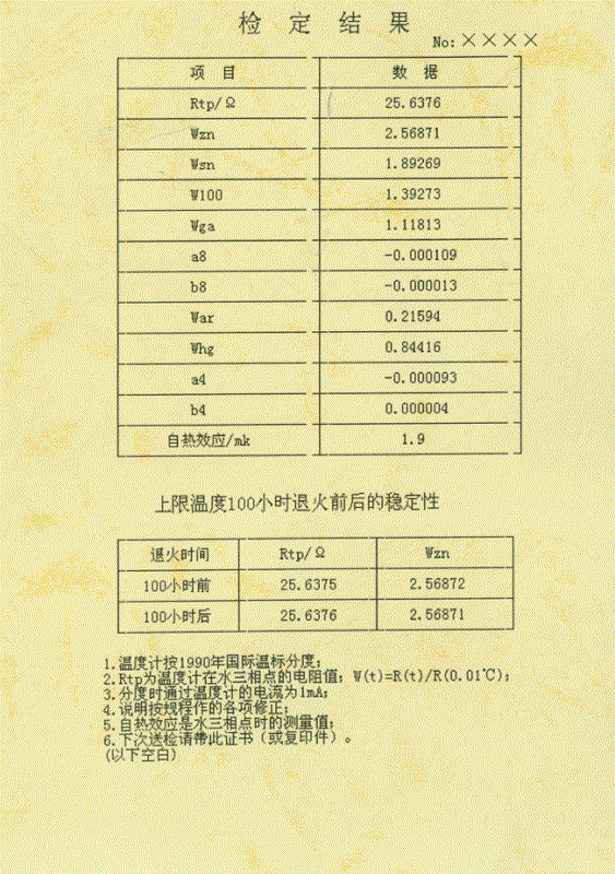 二等标准铂电阻温度计计量检定数据