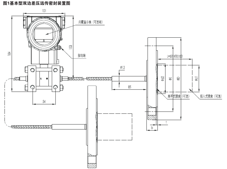 单晶硅远传差压变送器外形尺寸