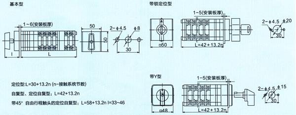 LW12-16系列万能转换开关外形和安装尺寸