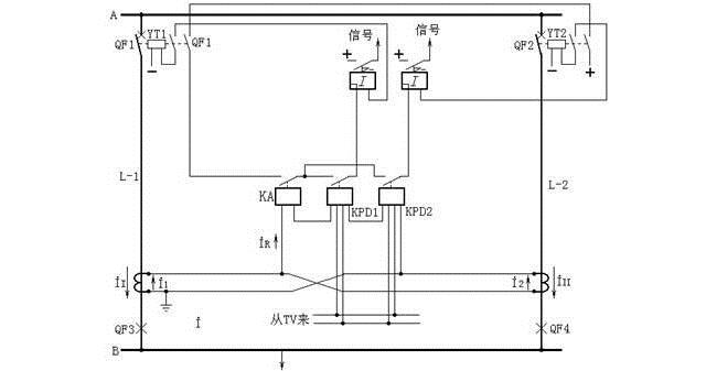 方向横联差动保护的原理图（一相的原理接线）