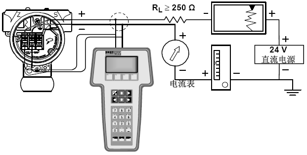 智能变送器与HART手操器连接示意图