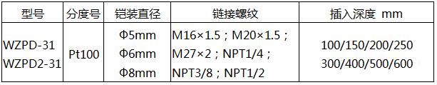 轴承热电阻WZPD-31技术参数