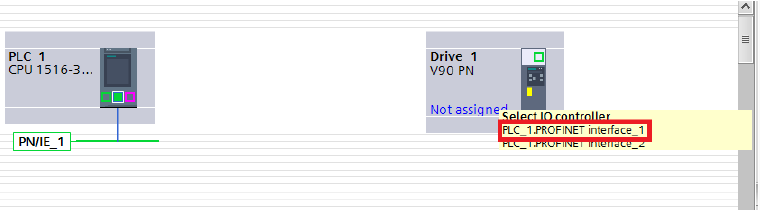 PLC的接口1进行PN通信连接