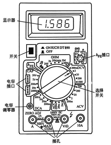 DT890数字式万用表面板图