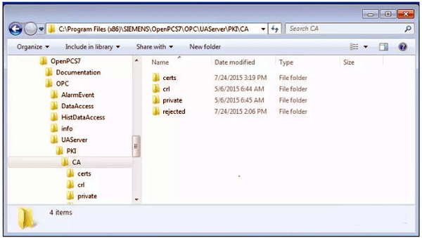 OPC UA服务器会将UA客户端的证书复制到存放被拒绝证书的文件夹