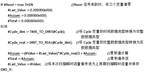 PLC实现流量积算的程序