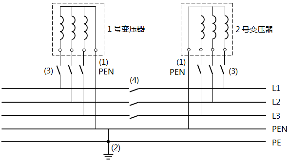 两台变压器中性点接地方法