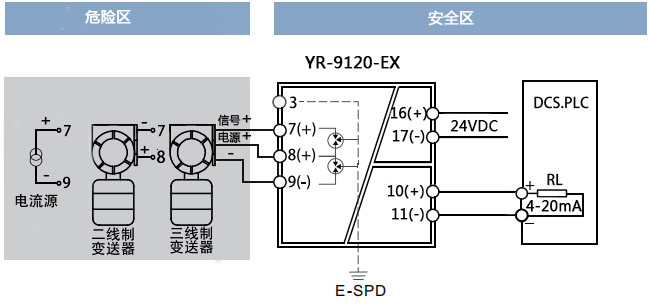 一进一出检测端隔离式安全栅接线图