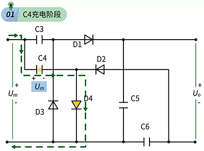 倍压整流电路C4充电阶段