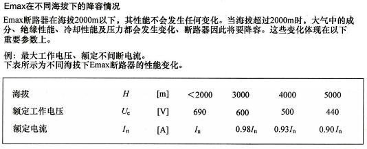 Emax开关在不同海拔条件下的降容情况