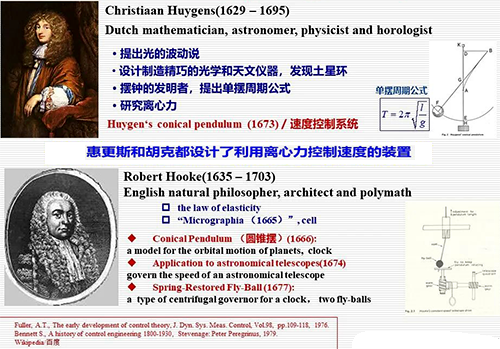 惠更斯和胡克都曾钻研过利用离心力控制速度的问题，并设计了有关装置